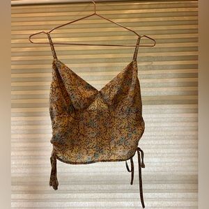 Comfy and cute yellow floral crop top with adjustable side ties